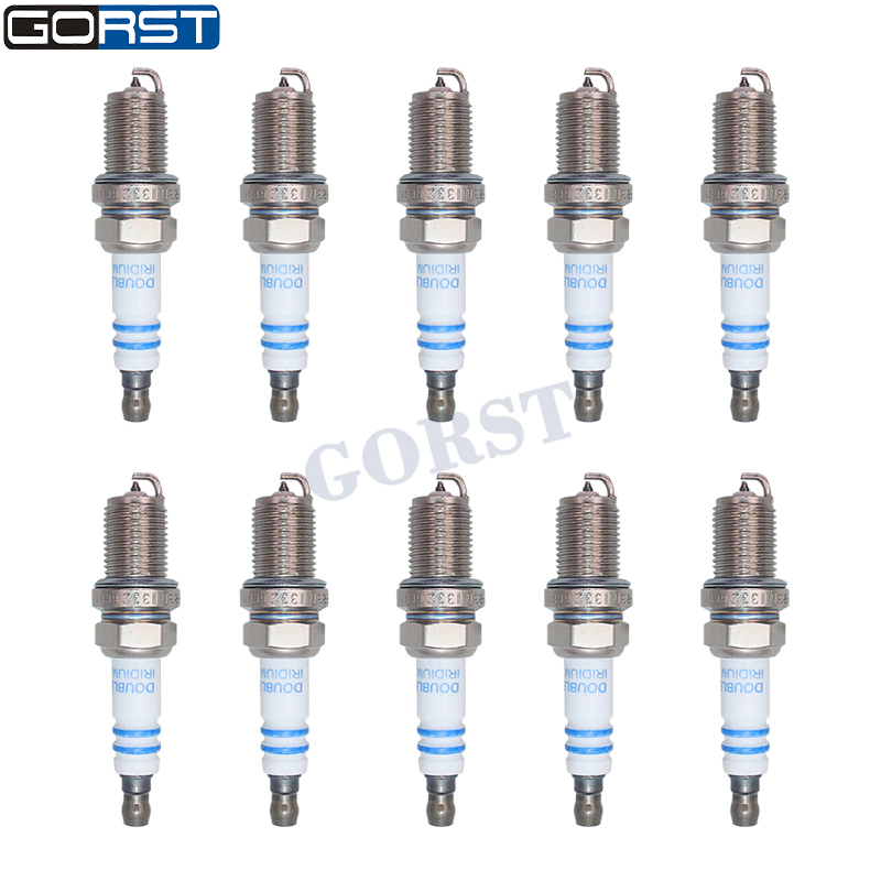 Bosch Spark Plug Iridium - 10 ชิ้น M14x1.25 หัวเทียนอิริเดียมคู่ FR3KII332 สำหรับบ๊อชอะไหล่รถยนต์
